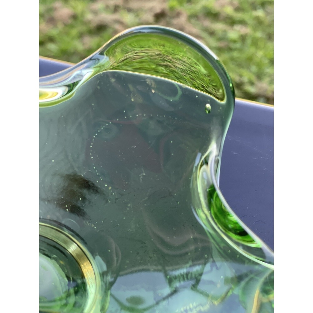 Vintage Art Glass Handkerchief Candy Bowl Pedestal Green Clear Base Epic Finger‎ - Picture 10 of 16